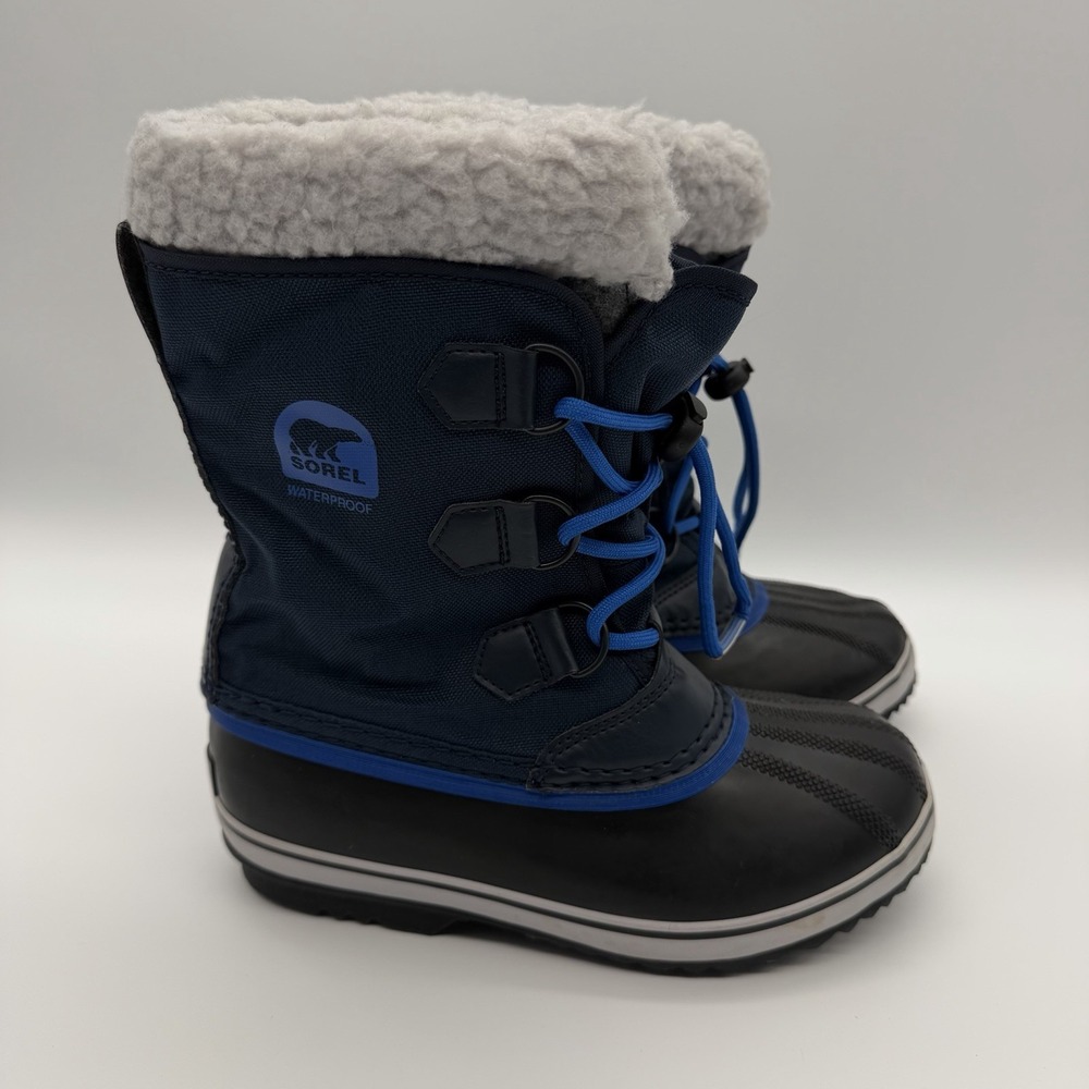 Sorel Yoot Pac Snow Boots Kids Size 4 Blue Waterproof Sherpa Winter Duck Outdoor